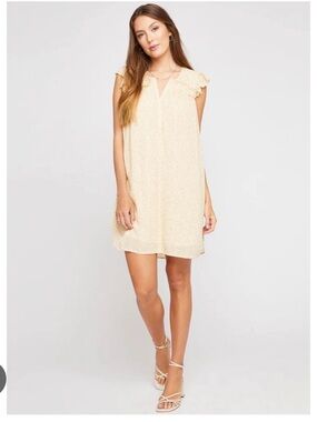 Butter Yellow Ruffle-Sleeve Shift Dress